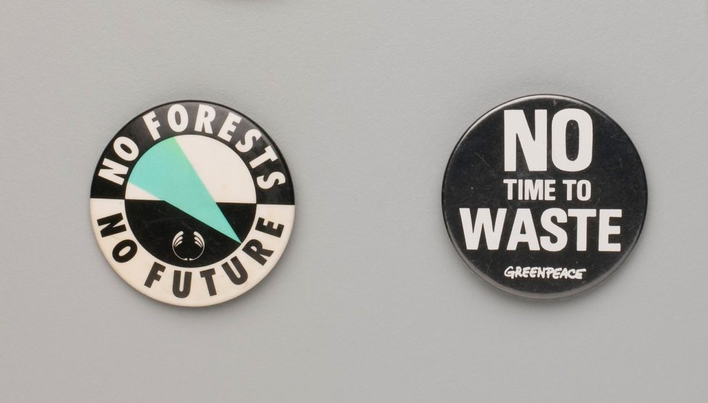 Two environmental protest badges from the MAAS collection